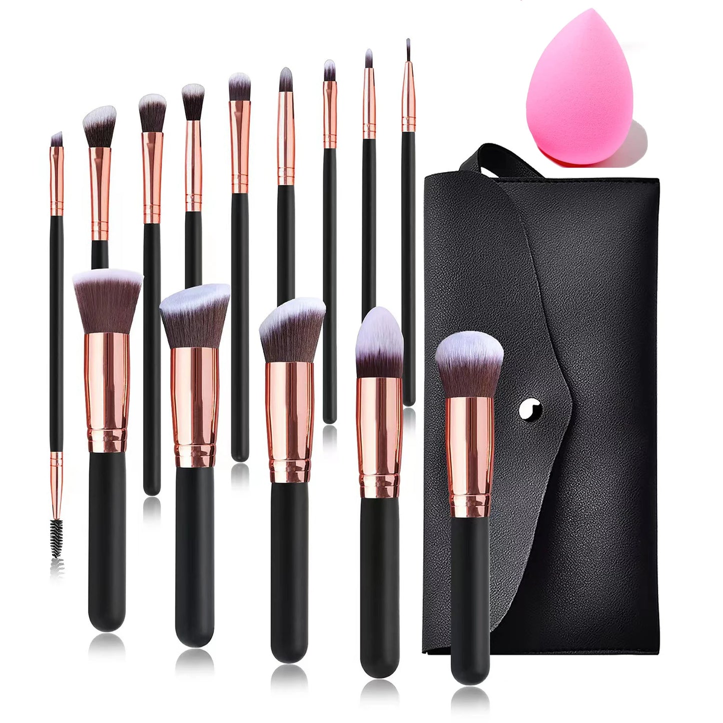 Makeup Brush Set – 14pcs with Soft Bristles & Bonus Sponge - DELEOUR