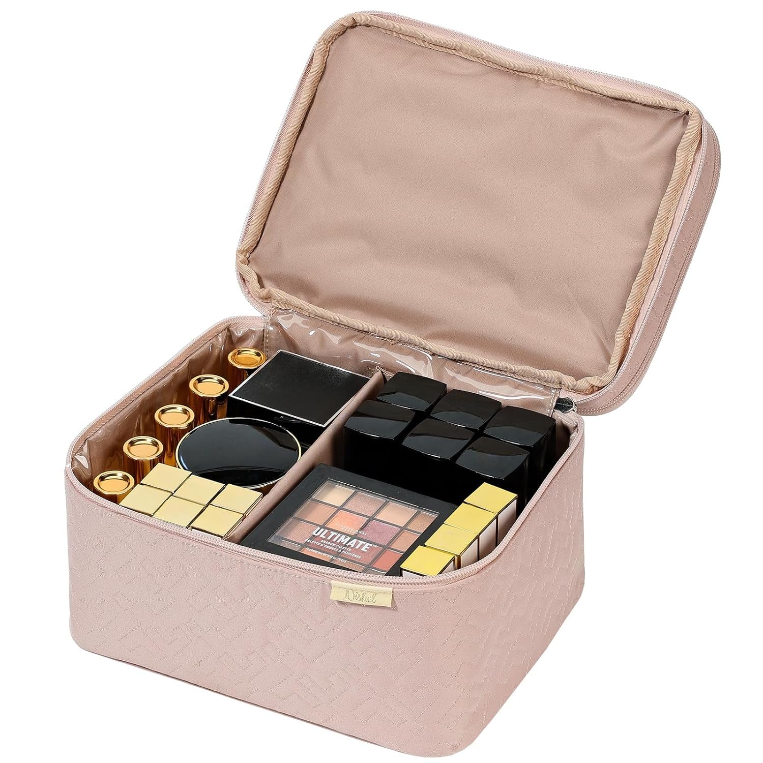 Pink Large Double Layer Travel Makeup Bag - DELEOUR