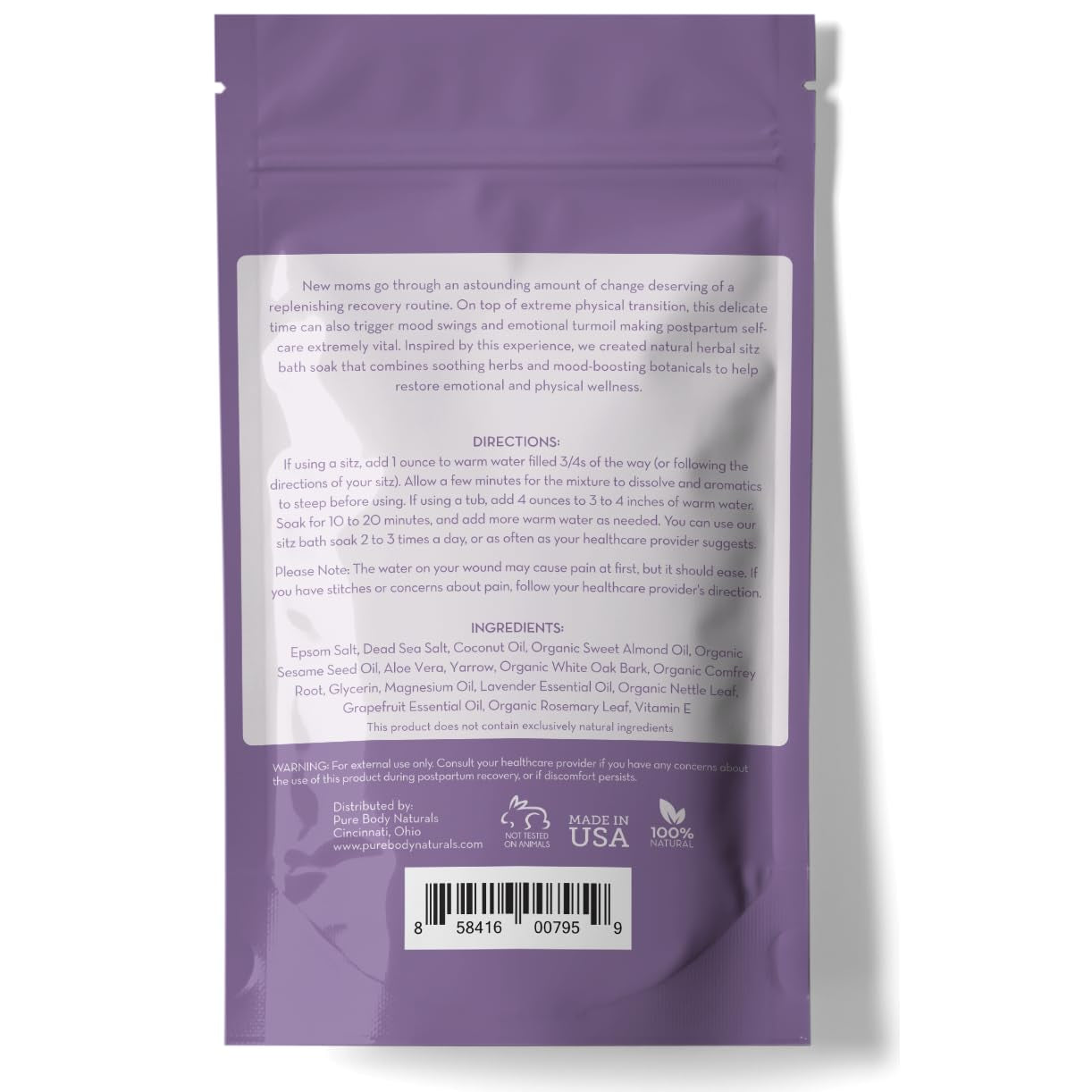 Sitz Bath Salt – Postpartum Care – Natural Soak for Self Care and - Post Partum Essentials, 10 Oz - DELEOUR