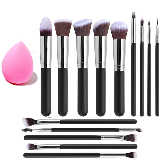 Makeup Brush Set – 14pcs with Soft Bristles & Bonus Sponge - DELEOUR