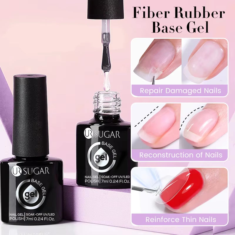7ml Fiber Rubber Base Gel – Clear UV Builder for Nail Repair & Fiberglass Extension - DELEOUR