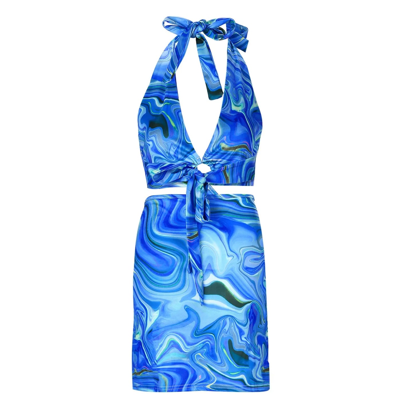 Women’s Tie-Dye Backless Halter Dress - DELEOUR