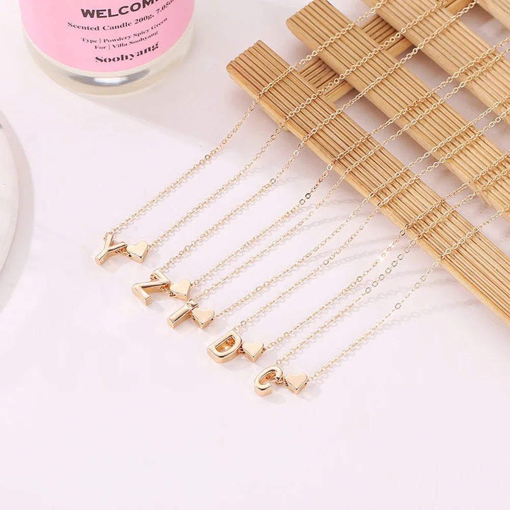 Dainty Gold Initial Heart Choker Necklace – Elegant Pendant Jewelry Gift for Women - DELEOUR