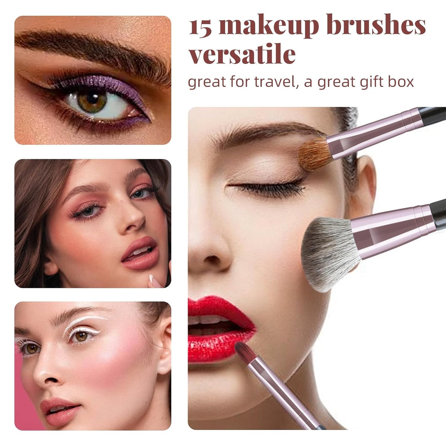 15Pcs Makeup Brushes Professional Makeup Brush Kabuki Foundation Blending Brush - DELEOUR