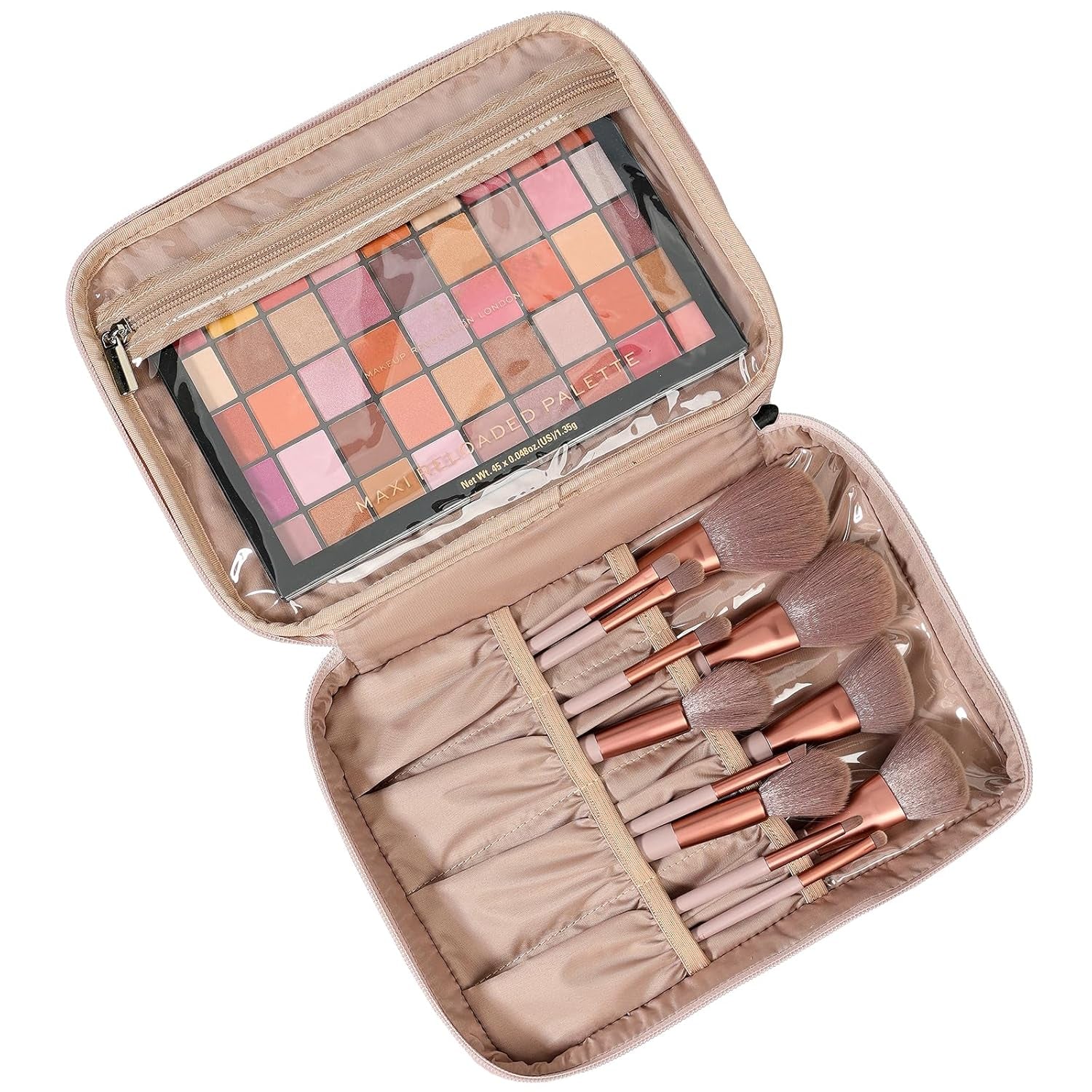 Pink Large Double Layer Travel Makeup Bag - DELEOUR