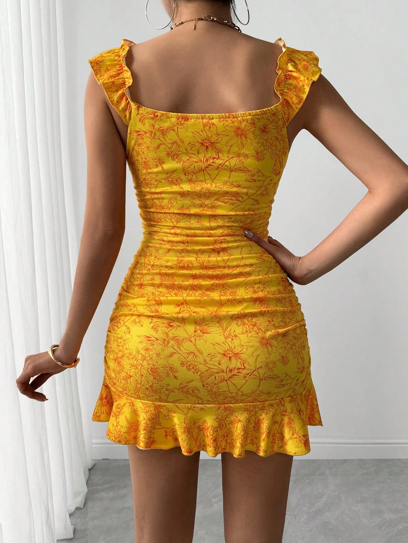 Vavabold Floral Print Ruffle Hem Tie Front off Shoulder Elegant Dress Vacation Beach Outfits Women - DELEOUR