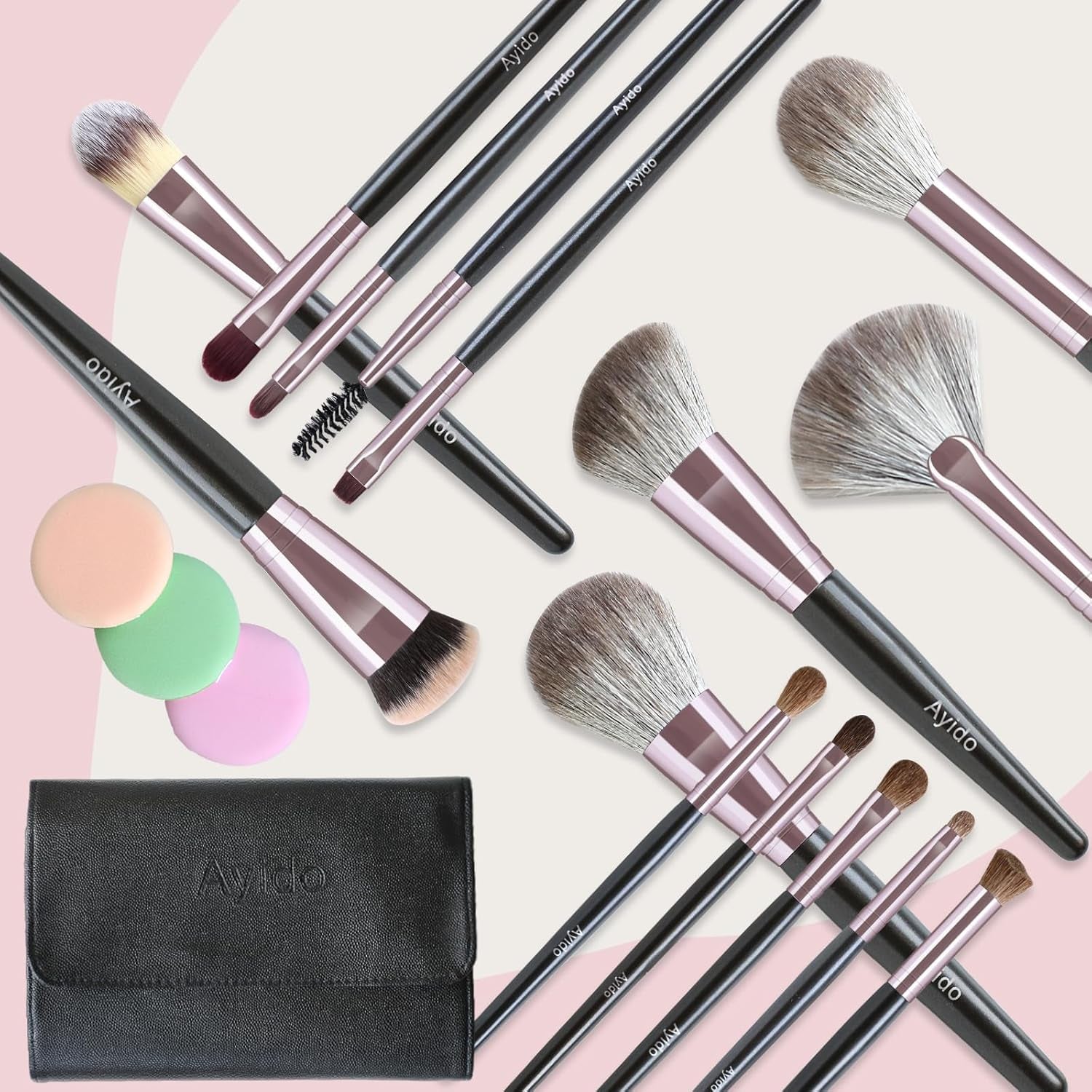 15Pcs Makeup Brushes Professional Makeup Brush Kabuki Foundation Blending Brush - DELEOUR