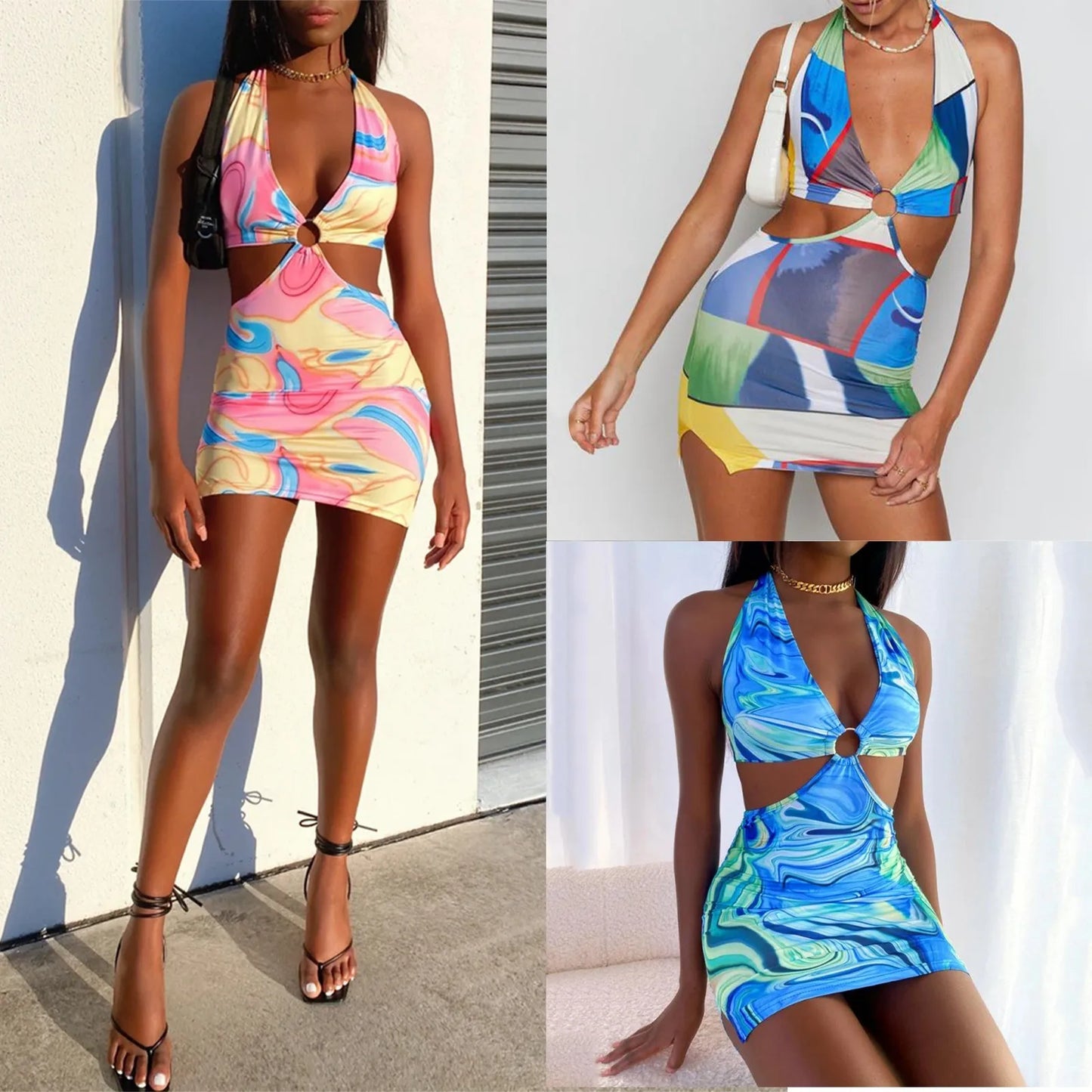 Women’s Tie-Dye Backless Halter Dress - DELEOUR