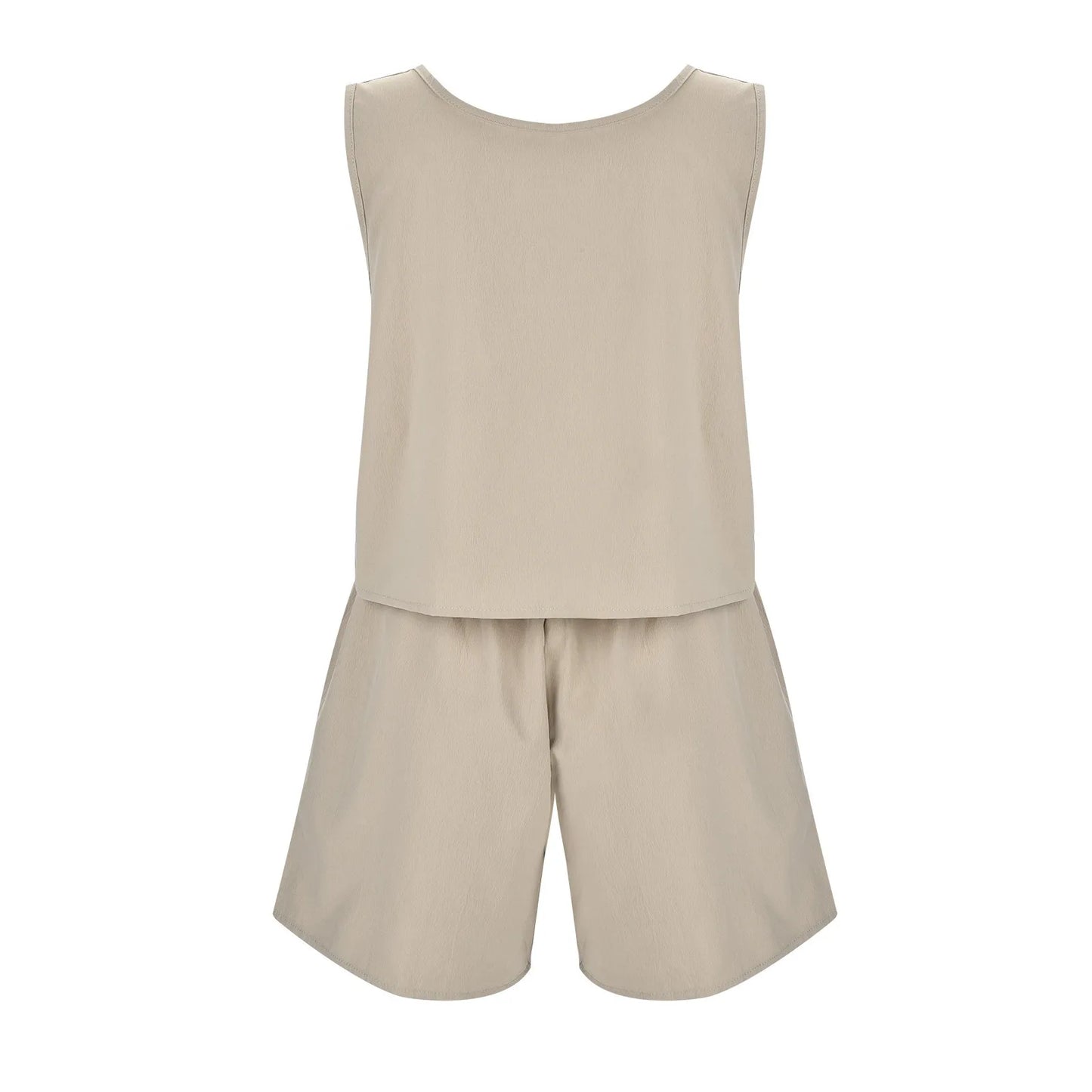 Women's Casual Two-Piece Summer Set – Loose Sleeveless Vest & Matching Cotton Linen Shorts - DELEOUR