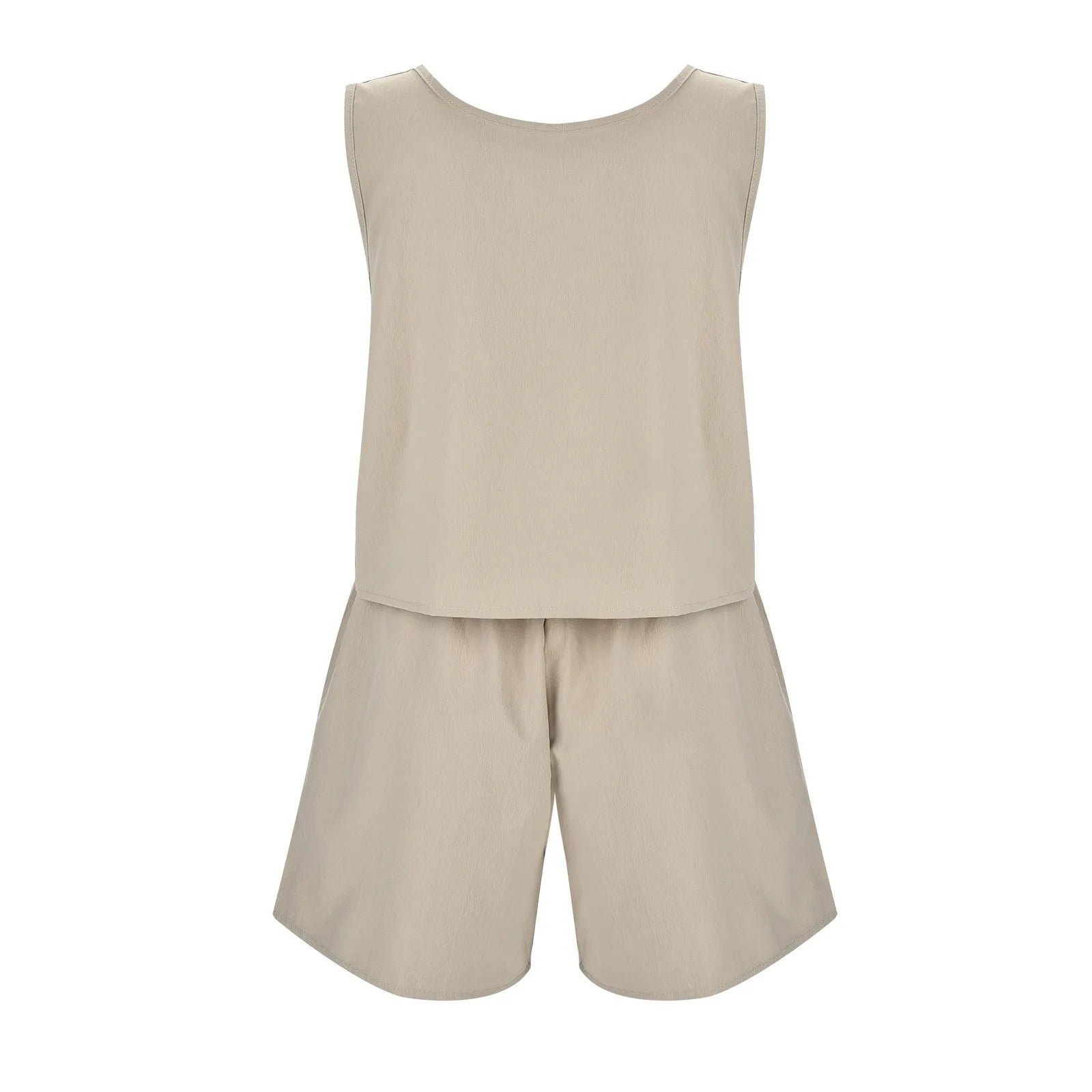 Women's Casual Two-Piece Summer Set – Loose Sleeveless Vest & Matching Cotton Linen Shorts - DELEOUR