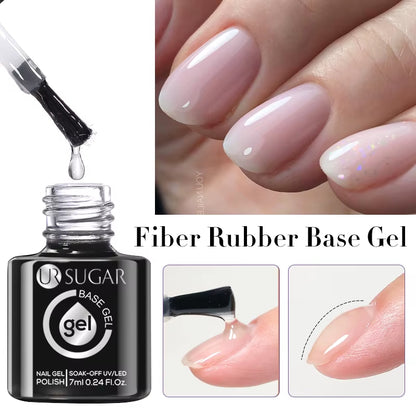 7ml Fiber Rubber Base Gel – Clear UV Builder for Nail Repair & Fiberglass Extension - DELEOUR