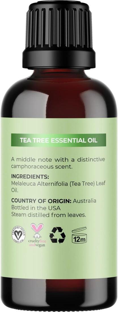 100% Pure Tea Tree Essential Oil – Premium Quality for Skin and Scalp Care, Aromatherapy, and Natural Cleaning Solutions - DELEOUR