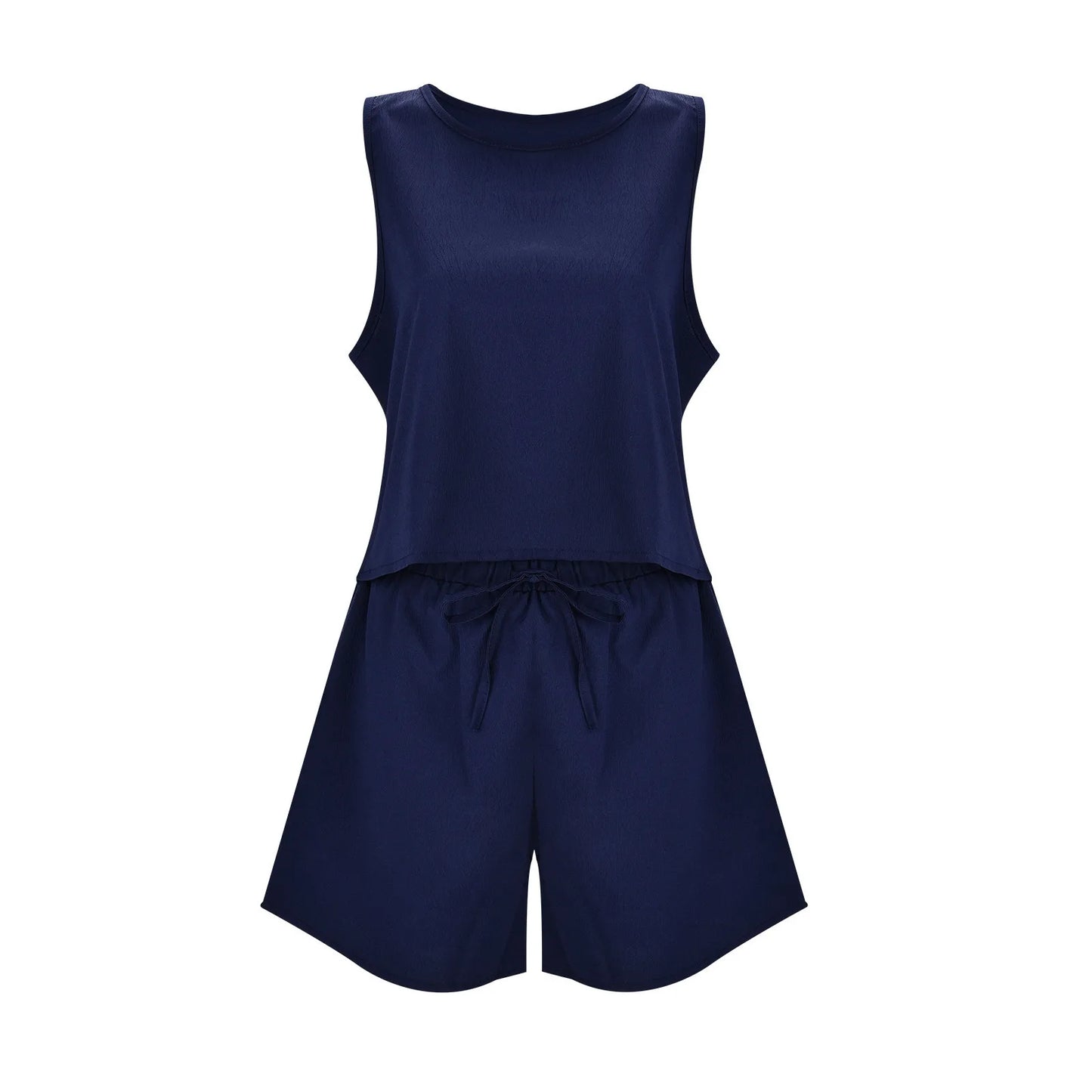 Women's Casual Two-Piece Summer Set – Loose Sleeveless Vest & Matching Cotton Linen Shorts - DELEOUR
