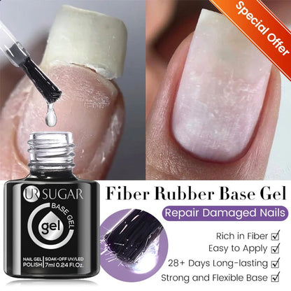 7ML Fiber Rubber Base Gel for Broken Nail Repaired Fiberglass Clear Quick Building UV Construction Gel Soak off Varnish