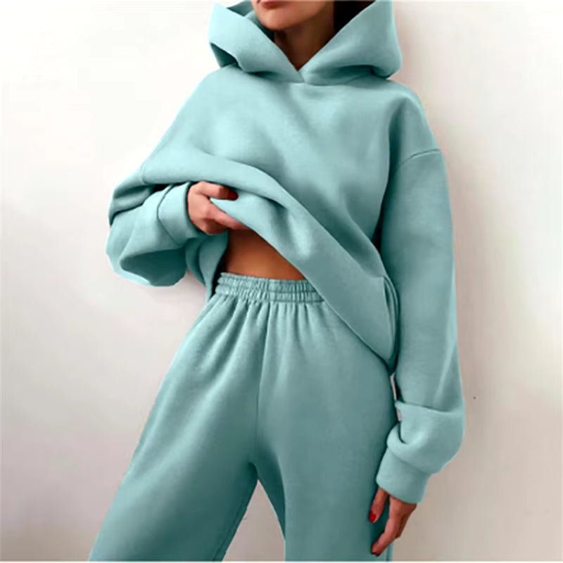 Cozy 2-Piece Tracksuit Set – Oversized Hoodie & Joggers - DELEOUR