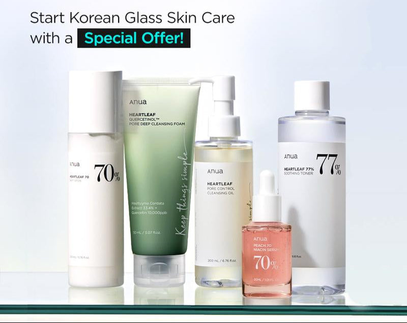 [Anua Official Shop] Korean Glass Skin Set (Daily Skincare Routine for Clear Skin) Cleanser + Foam + Toner + Serum + Moisturizer