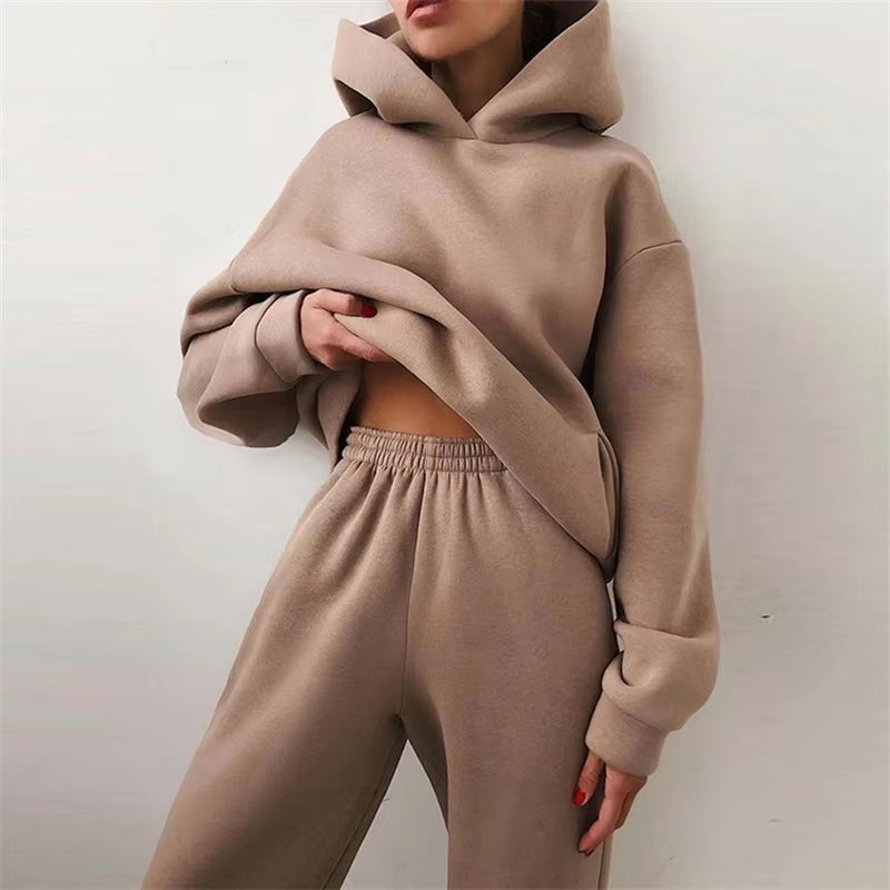 Cozy 2-Piece Tracksuit Set – Oversized Hoodie & Joggers - DELEOUR