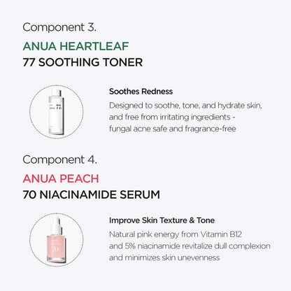 [Anua Official Shop] Korean Glass Skin Set (Daily Skincare Routine for Clear Skin) Cleanser + Foam + Toner + Serum + Moisturizer